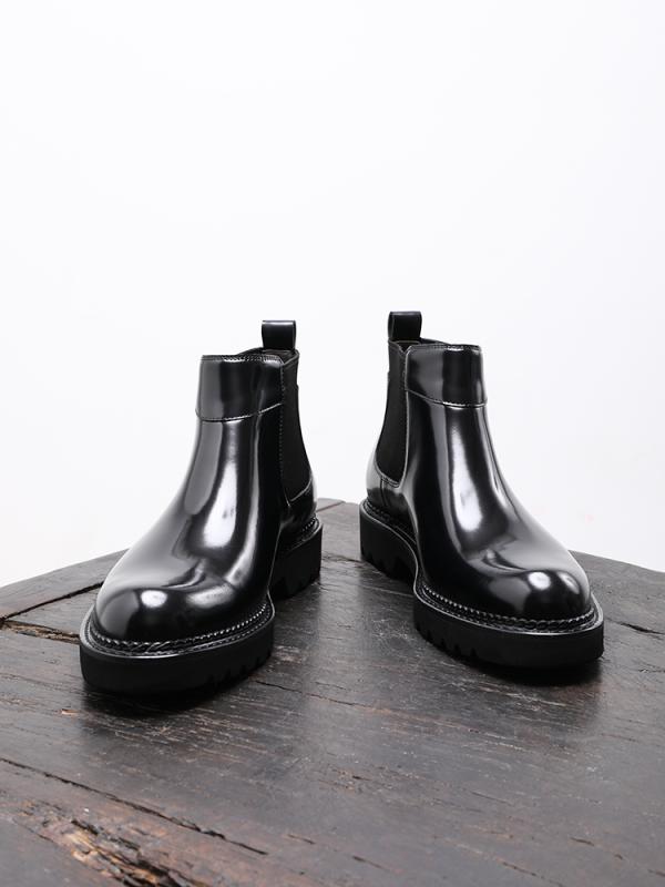ブーツ メンズ チェルシーブーツ 厚底 ショートブーツ 本革 牛革 光沢レザー スリッポン 身長アップ シ..