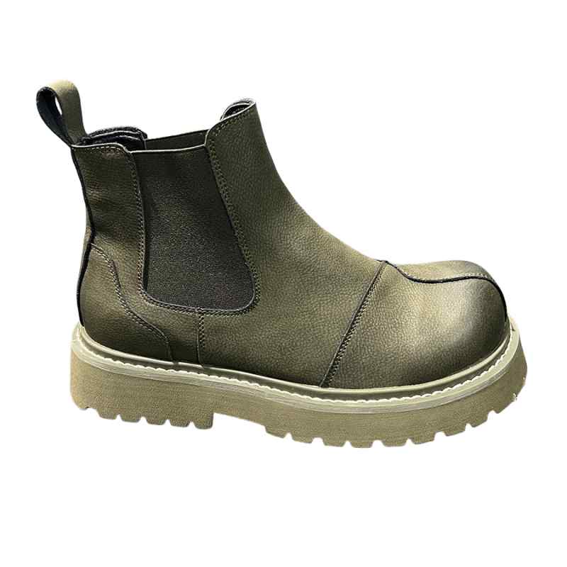 ブーツ メンズ 男性用 チェルシーブーツ ショートブーツ 革靴 スリッポン ハイカット レトロ クラシカル ブリティッシュ レザー 本革 合成皮革 防寒 保温 ラウンドトゥ フラットヒール 秋冬 カジュアル 黒 黄 緑