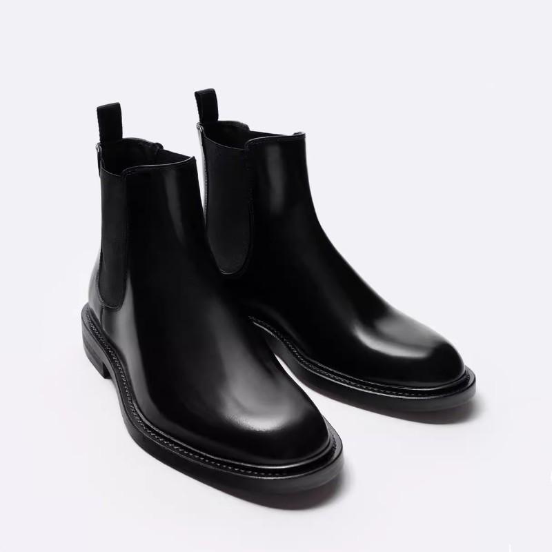 シューズ メンズ 男性用 本革 ブーツ チェルシーブーツ ショートブーツ スリッポン ラウンドトゥ フラットヒール 黒 カジュアル ビジネス 普段使い 高耐久 秋冬