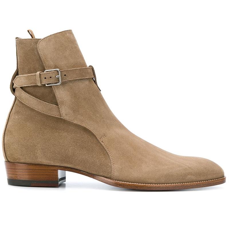 ブーツ メンズ チェルシーブーツ ショートブーツ 牛革 本革 スエード バックル ポインテッドトゥ 厚底 ミドルヒール シークレットヒール レザー切り替え 秋冬