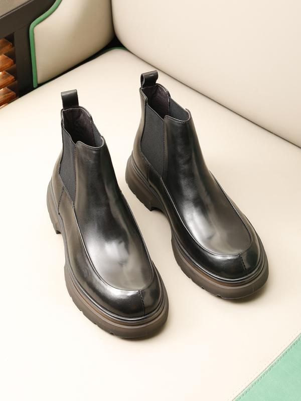 ブーツ メンズ 男性用 カジュアル レトロ 英国風 本革 牛革 レザー ハイカット ショートブーツ 厚底 裏起毛 あったか チェルシーブーツ 革靴 ラウンドトゥ 秋冬 普段使い 通勤 ブラック ブラウン