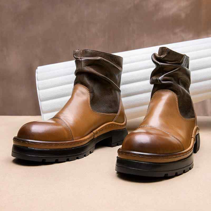 ブーツ メンズ チェルシーブーツ 春秋 本革 牛革 モード ファッション ベーシック レトロ 英国風 通気性 ミドルヒール 厚底 ラウンドトゥ ブラック ブラウン カジュアル ビジネス