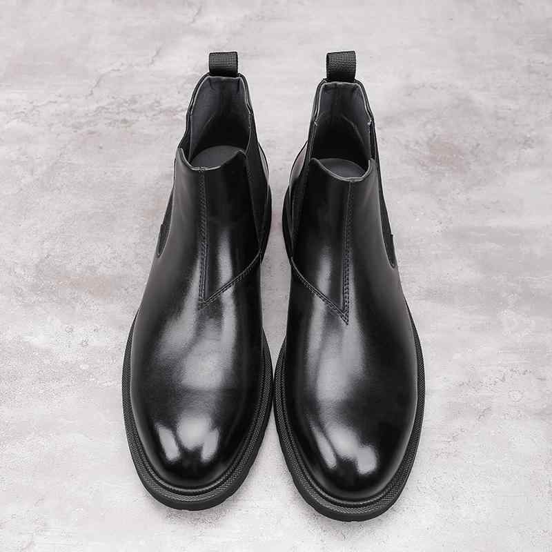 チェルシーブーツ メンズ 男性用 ビジネス オフィス フォーマル カジュアル ハイカット ショート丈 本革 牛革 レザー 軽量 ブリティッシュ 韓国 黒 春秋