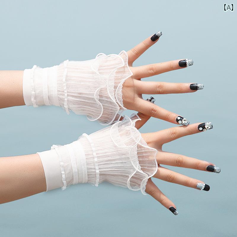 付け袖 レディース レース フェイクスリーブ カフス 取り外し可能 ロマンティック フレンチスタイル 花嫁 ウェディング ブライダル 結婚式 おしゃれ 普段使い 白 黒 2