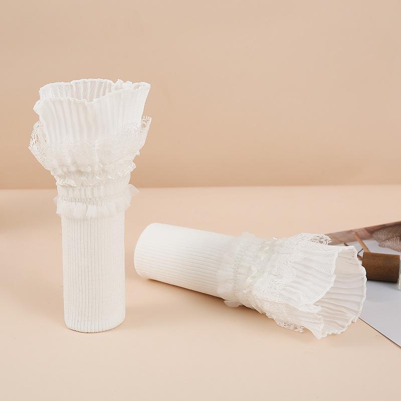 つけ袖 レディース レース メッシュ リブ フェイク袖 ショート丈 ゴム 伸縮性 重ね着 レイヤードスタイル 手首カバー ニット セーター スウェット ホワイト ブラック