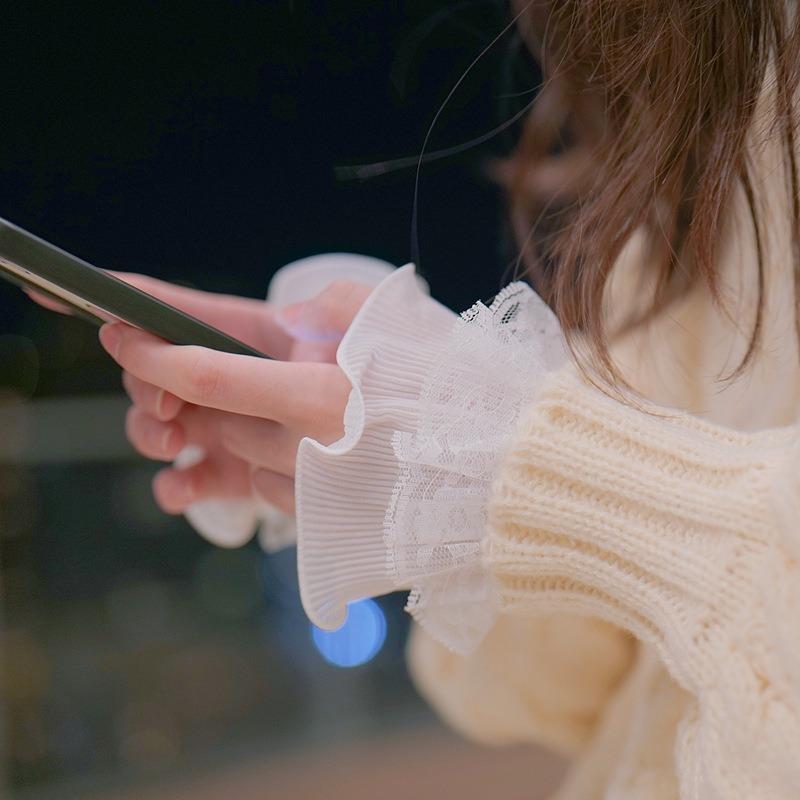 アームカバー メンズ レディース 韓国 レース フリル つけ袖 ネイル撮影 セーター スウェット トップス コーディネート 手首 袖口 装飾 普段使い おしゃれ フリーサイズ 黒 白