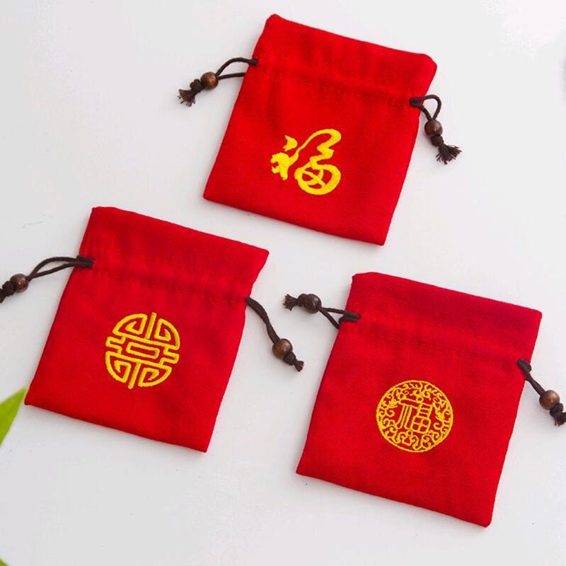 巾着袋 おしゃれ ポーチ 小物入れ 布 福字 刺繍 祥雲柄 アクセサリー 収納 ギフト お守り 絞り口 シン..