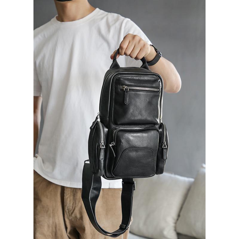 バッグ メンズ 本革 牛革 縦型 小型 大容量 ワンショルダー ボディバッグ ショルダーバッグ カジュアル スポーツ 普段使い レトロ ファスナーポケット ソフト 裏地綿 ベルト装飾 ブラック 秋冬