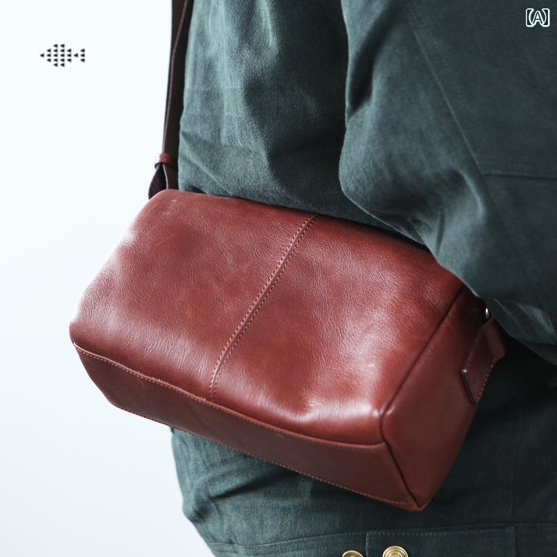 バッグ メンズ 男性用 ショルダーバッグ 斜め掛け 本革 牛革 ヌメ革 シンプル カジュアル ミニ スマホ収納 ファスナー開閉 スクエア型 ソフト