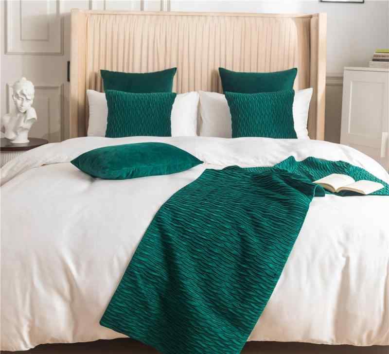 ベッドスロー おしゃれ モダン ラグジュアリー ホテル 旅館 両面 ベロア 立体プリーツ 寝室 インテリア シンプル クッション カバー 黄色 青 赤 スクエア