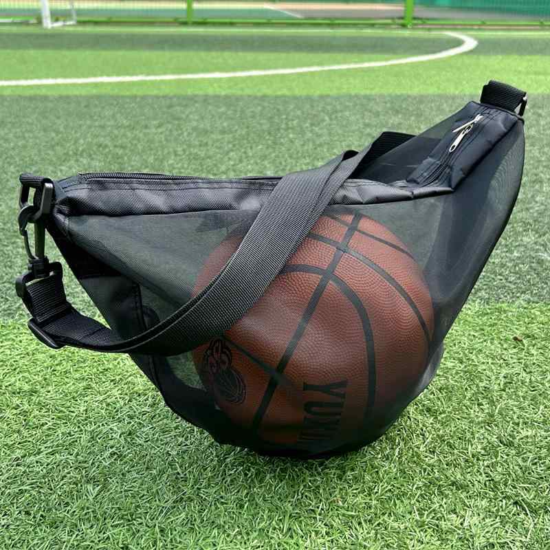 ボールバッグ メンズ レディース 大容量 メッシュ ネット ポータブル ワンショルダー 斜めがけ 多機能 スポーツ リュック バックパック バスケットボール サ...