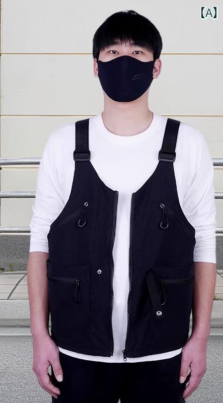 ベスト メンズ レディース 黒 ナイロン ワーク カーゴ 2WAY 多機能 大容量 多ポケット 機能性 ショルダーバッグ リュック バックパック 鞄 夏 カジュアル アウトドア ファッション