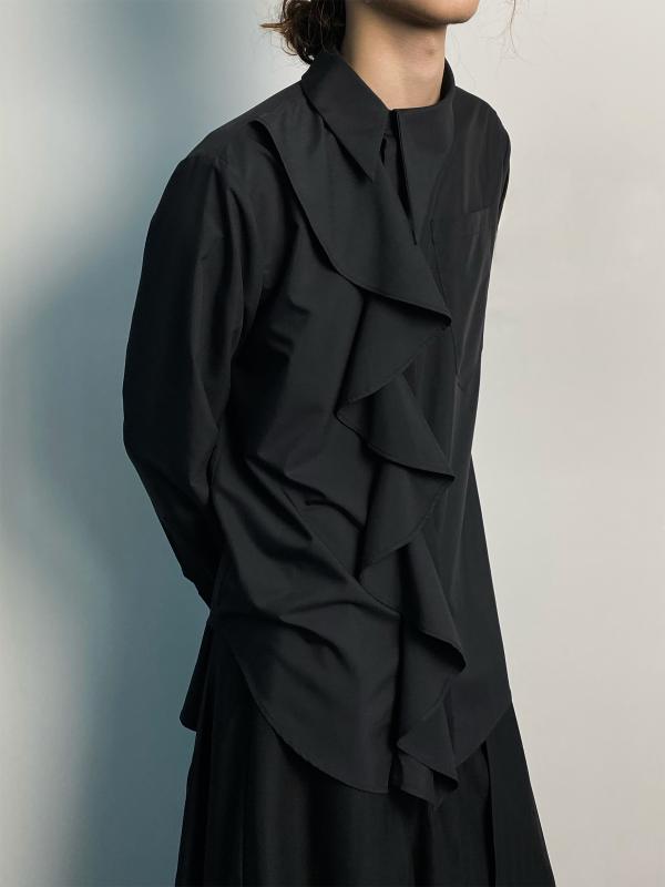 ブラウス レディース メンズ 宮廷風 フレンチスタイル エレガント フリル 襟付き 長袖 ロングスリーブ モダール 再生繊維 TR素材 ソフトな光沢感 ノーアイロン 普段使い オフィス カジュアル デイリー ブラック ホワイト