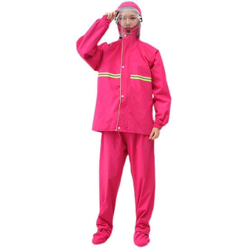 レインスーツ メンズ レディース セパレート 厚手 防水 防風 バイク 自転車 原付 デリバリー 通勤 通学 釣り アウトドア 作業着 ポリエステル ピンク ブ...