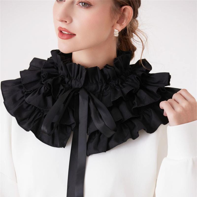 付け襟 レディース プリーツ フリル フェイクカラー 黒 白 ポリエステル 無地 ネックライン装飾 かわいい おしゃれ フォーマル カジュアル ブラウス風 超ワイド幅
