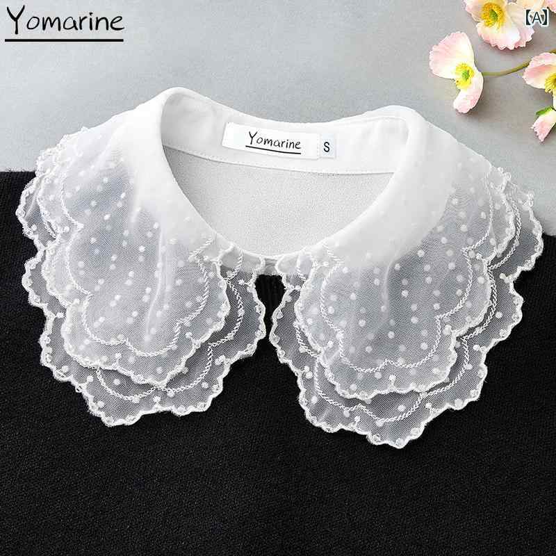 ["付け襟 レディース 無地 チュール メッシュ ダブルレイヤー ビーズ装飾 レース フリル 花柄 シャツ ブラウス インナー 重ね着 春秋 防寒 首元 おしゃれ かわいい ファッション小物","付け襟 レディース