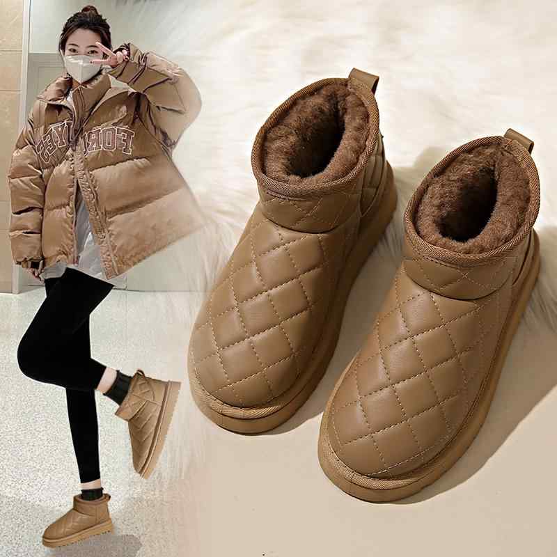 Women'S Shoes - ブーツ レディース スノーブーツ ショートブーツ 冬 裏ボア 厚底 保温 防寒 防水 防滑 マイクロファイバー フェイクファー 外履き 普段使い ラウンドトゥ カジュアル ブラック ブラウン アイボリー