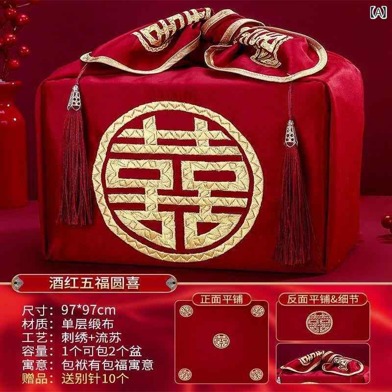 風呂敷 レディース 結婚式 婚礼 嫁入り道具 大判 刺繡 赤 金縁 吉祥模様 龍鳳 鴛鴦 夫婦円満 祝い事 結..