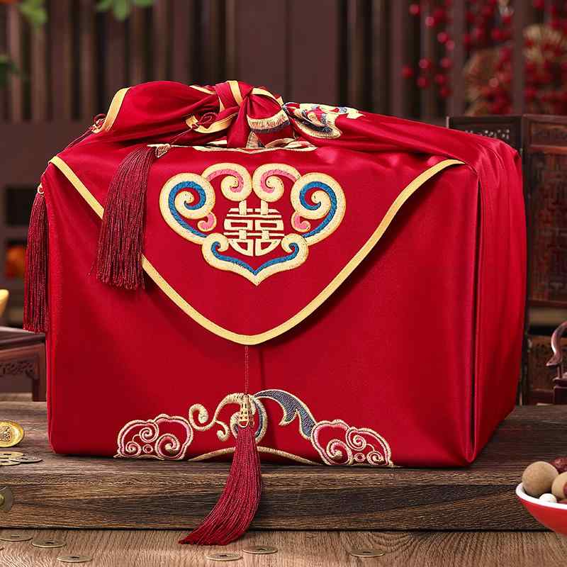結婚式用品 レディース 新婦 花嫁 嫁入り道具 結納品 赤 包み布 袱紗 風呂敷 祝い盆 刺繍 タッセルチャ..