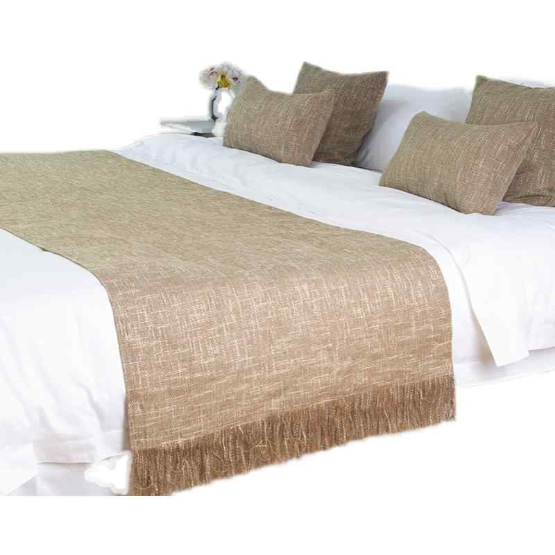 ベッドスロー ホテル 民泊 旅館 客室用 ベッドランナー エレガント 素材 麻 リネン 無地 フリンジ インテリア 軽奢 北欧風 リゾート風 寝室 ベッドエンド装飾 青 グレー 緑 クッションカバー