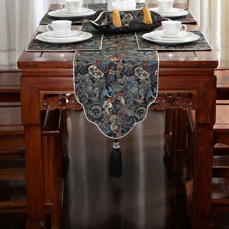 テーブルランナー 赤 青 ゴールド ベッドスロー 中国風 モダン中華風 禅テイスト レトロ アンティーク ..
