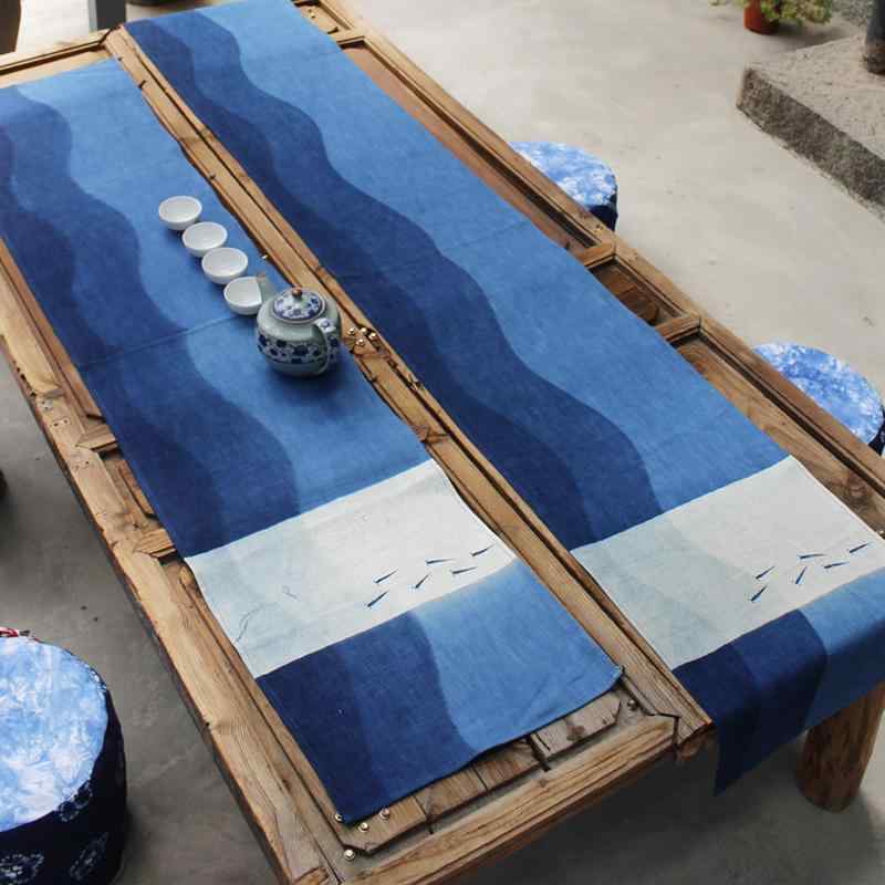 テーブルランナー 和風 ベッドスロー グラデーション 小魚柄 うさぎ柄 トンボ柄 絞り染め 綿麻 ファブ..