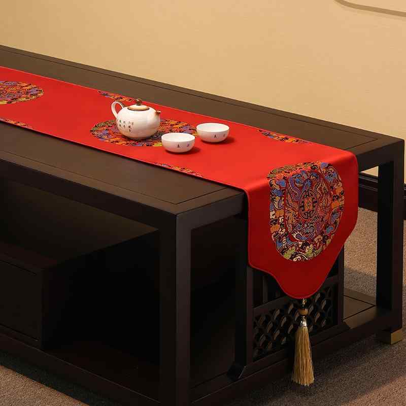 テーブルランナー 赤 黄 青 新チャイニーズスタイル 中国風 禅風 ティーマット テーブルクロス 布製 フ..