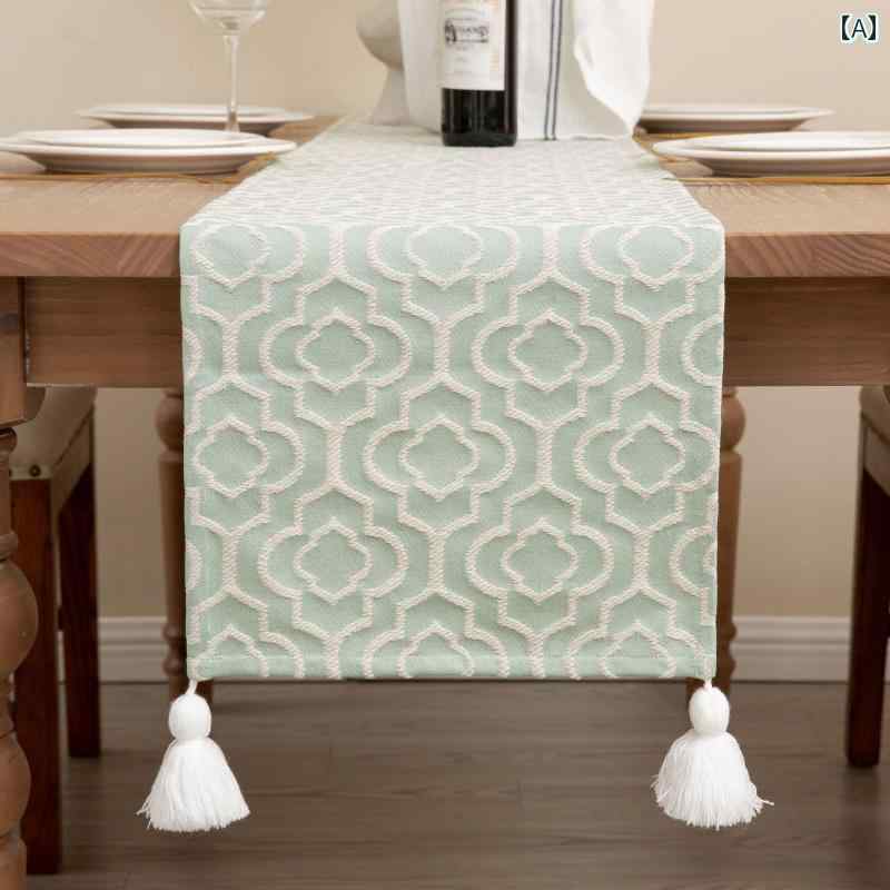 テーブルランナー 赤 緑 青 綿麻 コットンリネン モロッコ風 幾何学模様 ジオメトリック柄 ダイニング ..