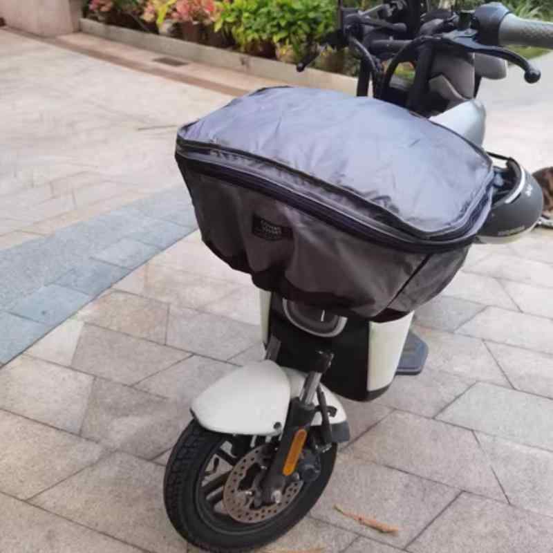 自転車カバー 電動アシスト自転車 バスケット かご 防水 レインカバー 前かご 後ろかご 両用 大容量 折りたたみ 荷物収納 撥水 防塵シート 通勤 通学 お買い物 目隠し 飛び出し防止 三角柄 グレー ブラック ブラウン(4)