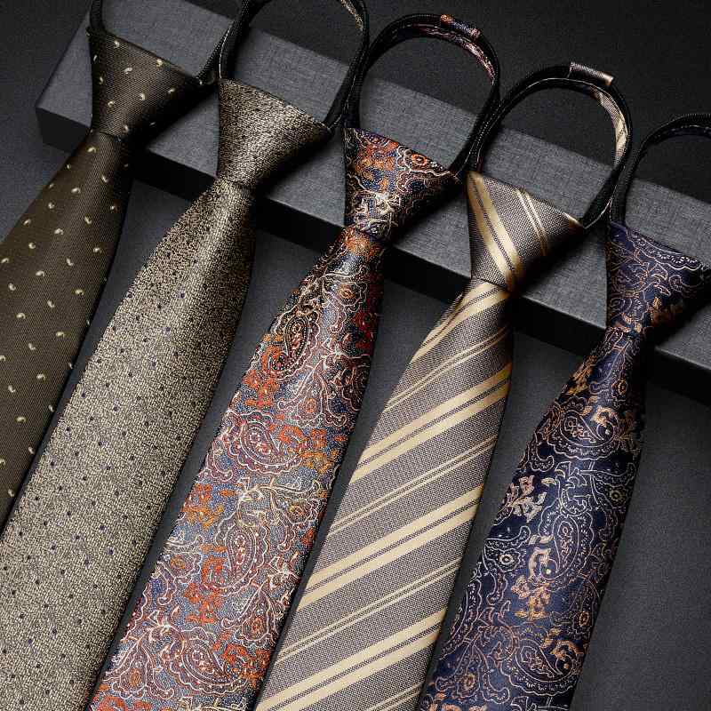 メンズ ネクタイ オシャレ レトロ フォーマル 正装 ビジネス オフィス ワンタッチ ジッパー クラシック ストライプ ペイズリー柄 結婚式 ポリエステル アロー型 カーキ ネイビー 茶