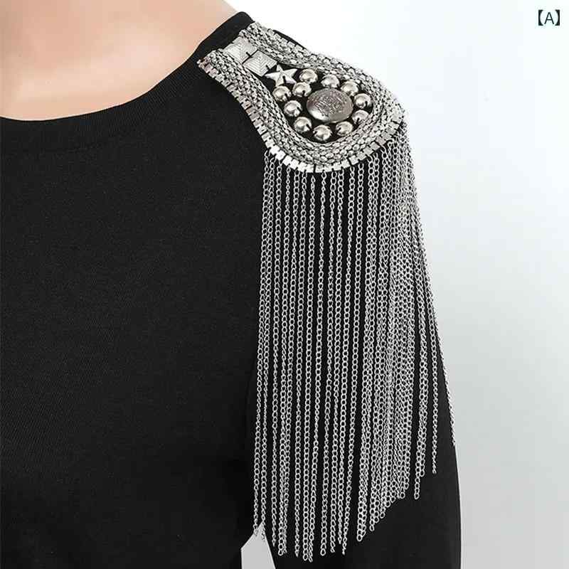 肩章 ブローチ メンズ レディース レトロ 個性的 フリンジ ショルダーアクセサリー 合金製 舞台衣装 ファッションショー 発表会 おしゃれ 華やか 衣装小物 シルバー ゴールド