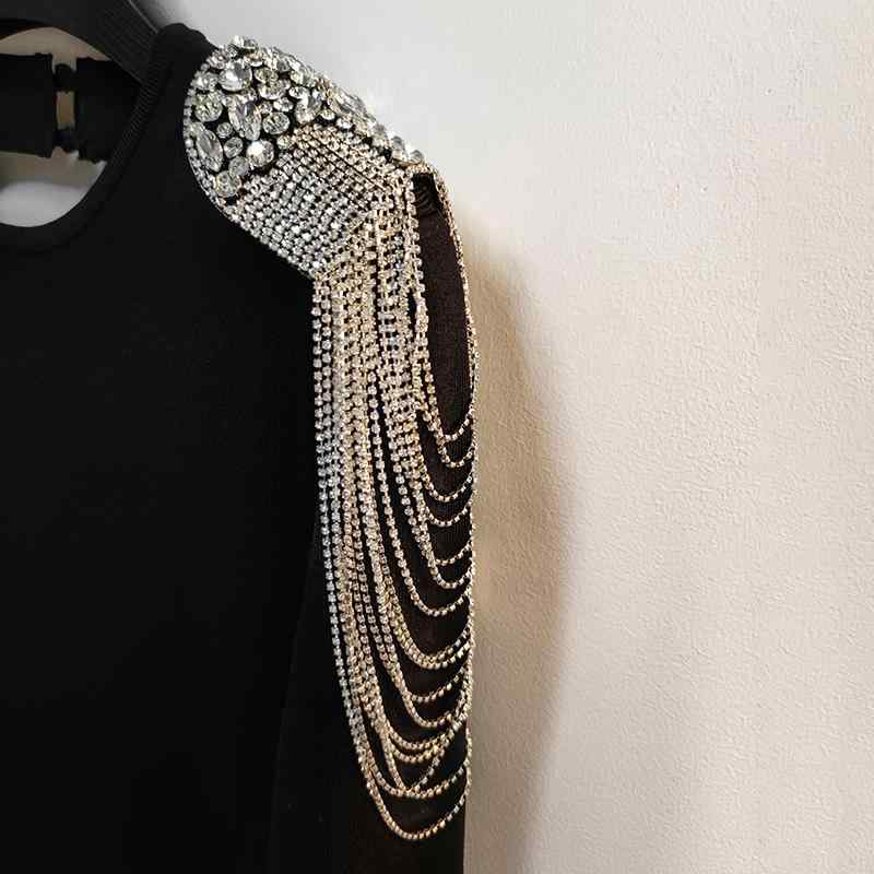肩章 ブローチ レディース 豪華 煌めく ジルコニア ラインストーン 超ロング フリンジ ショルダーストラップ チェーン フォーマル パーティー 結婚式 ドレス ワンピース シャイニーシルバー