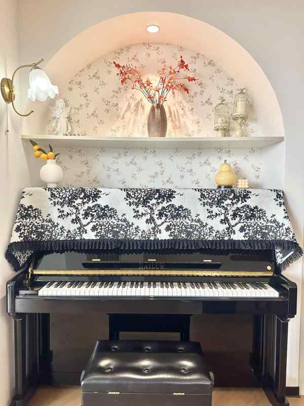 ピアノ カバー 布 防塵 おしゃれ キャビネット エレガント スツール フレンチ 墨梅柄 レース フリル 傷..
