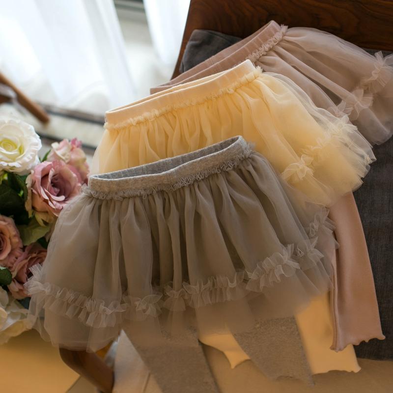 Long-Trousers, Trousers - スカートパンツ 女の子 ベビー キッズ 子供服 スカッツ レギンス フェイクツーピース チュール 綿 ポリエステル スパンデックス 基準A級 厚手 裏起毛 吸汗性 秋冬 オフホワイト グレー パープル