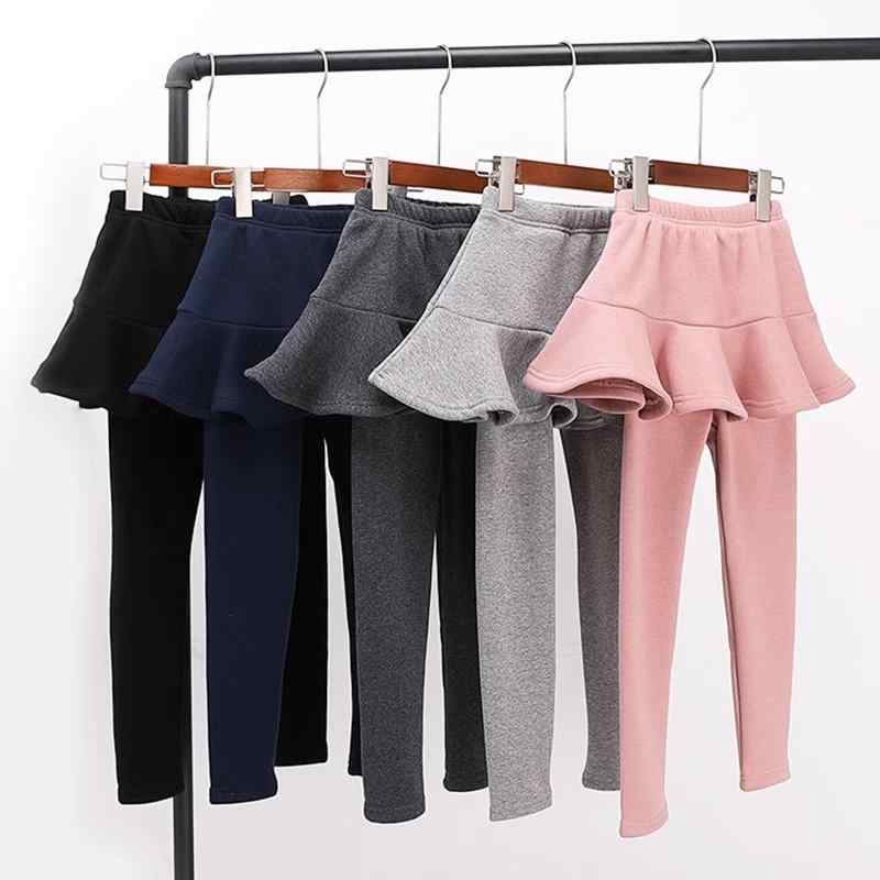 樂天商城 - パンツ 女の子 キッズ ジュニア 秋冬 スカートレギンス 裏起毛 厚手 暖か 保温 フェイクレイヤード 重ね着風 ロング丈 綿 韓国 ミドルウエスト 普段使い 通園 通学 グレー ブラック