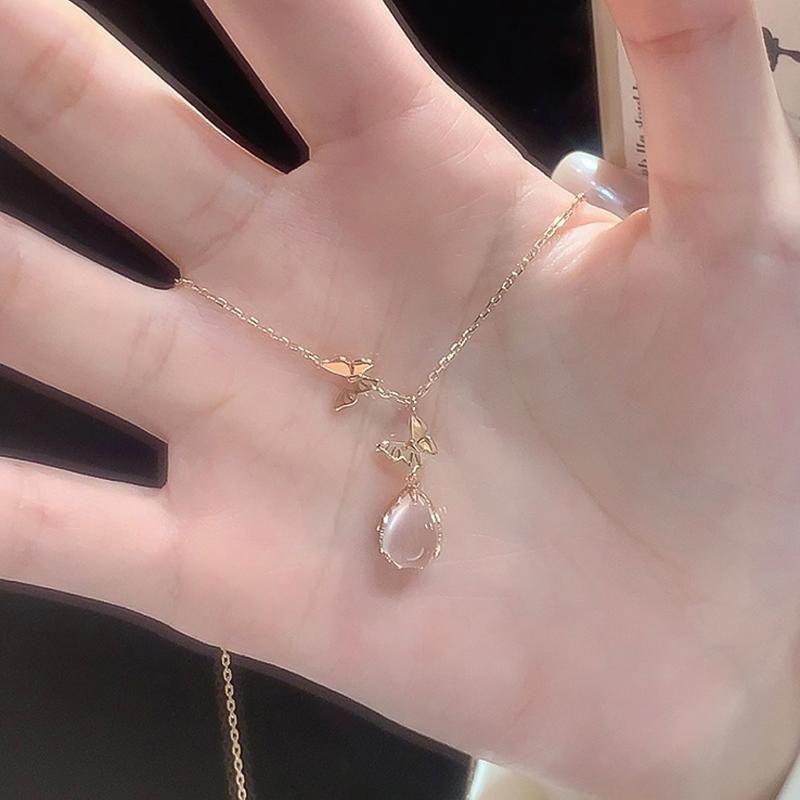 ネックレス レディース S925シルバー ローズクォーツ 蝶 バタフライ エレガント 上品 華奢 ローズゴー..