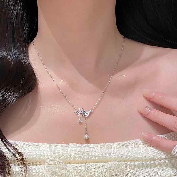 ネックレス レディース シルバー製 シルバー バタフライ 蝶々 鎖骨チェーン チョーカー ペンダント 上..