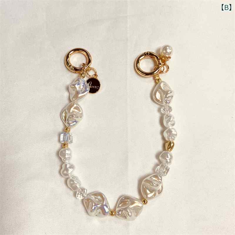 キーホルダー メンズ レディース パール クリスタル ビーズ ストラップ ハンドチェーン バッグチャーム アクセント 変形パール 上品 おしゃれ かわいい 鍵 スマホ 鞄