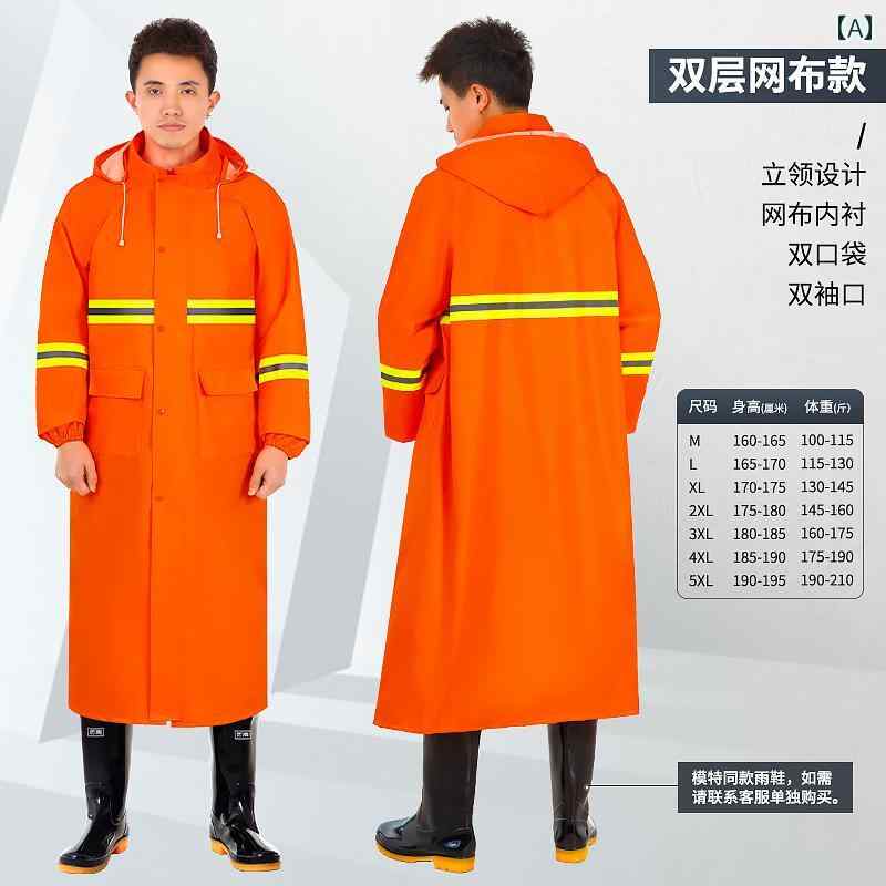 レインウェア メンズ 男性用 ロング丈 オックスフォード 防水 撥水 豪雨対策 防風 防汚 厚手 一体型 フード付き 全身カバー つなぎ 作業着 アウトドア 通勤 通学 電動バイク 黒 オレンジ ロイヤルブルー