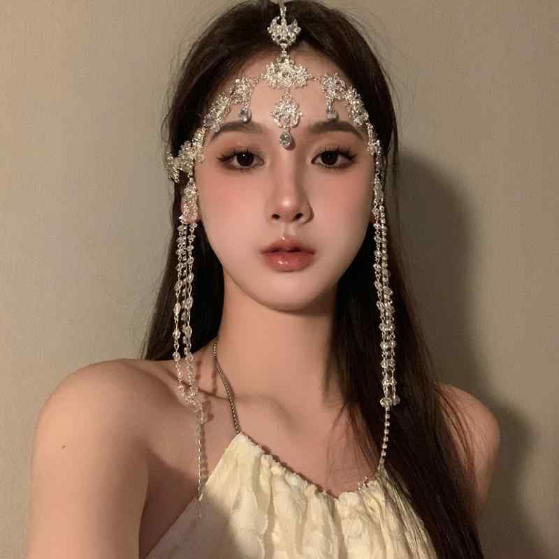ヘアアクセサリー レディース 異国風 プリンセス風 ジルコニア ヘッドチェーン 洗...