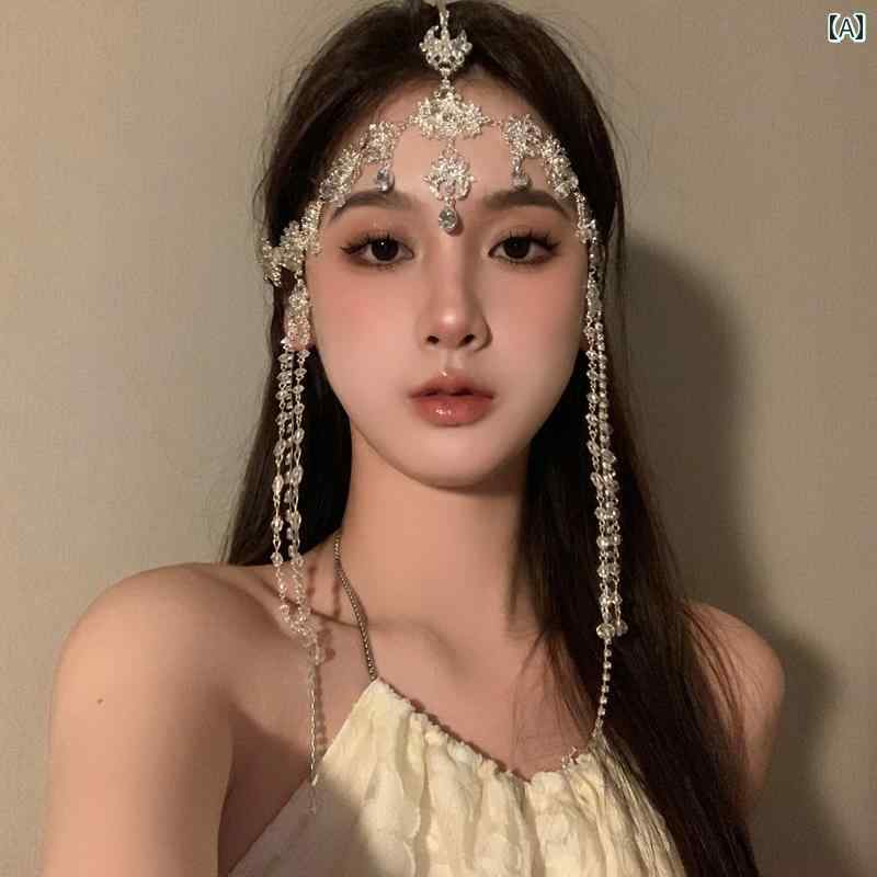 ヘアアクセサリー レディース 異国風 プリンセス風 ジルコニア ヘッドチェーン 洗...