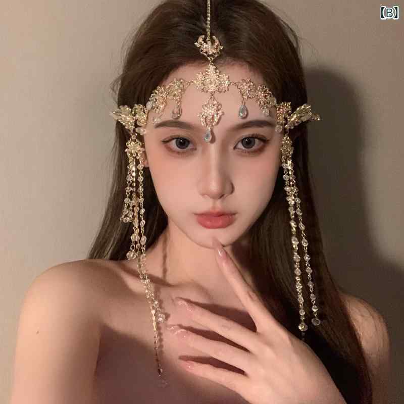 ヘアアクセサリー レディース 異国風 プリンセス風 ジルコニア ヘッドチェーン 洗...