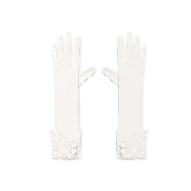 ウェディンググローブ レディース 白 サテン 光沢 レース 繊細 レトロ アンティーク調 ブライダル 結婚..