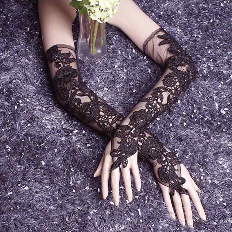 手袋 グローブ 花嫁 ブライダル ウェディング ネット メッシュ 牡丹 レース フラワー ロング丈 結婚式 ..