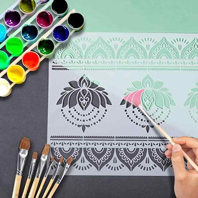 ステンシル レトロ 花柄 図案 プラスチック 透かし彫り 型抜き 切り抜き 描画 ペイント 彩色 模写 スプ..