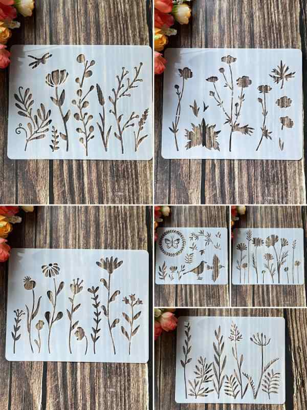 テンプレート 野花 アクリルペイント マスキング スプレー プラスチック製 くり抜き 刺繍 モールド 手..