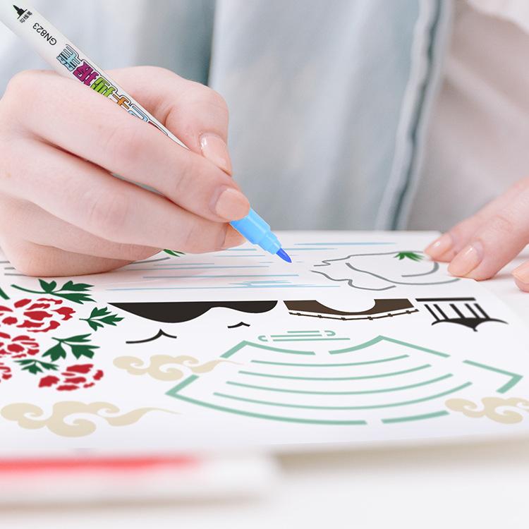 ステンシル 男の子 女の子 学生用 中国古風 山水画シリーズ 透かし彫り テンプレート 定規 お絵描き 塗..