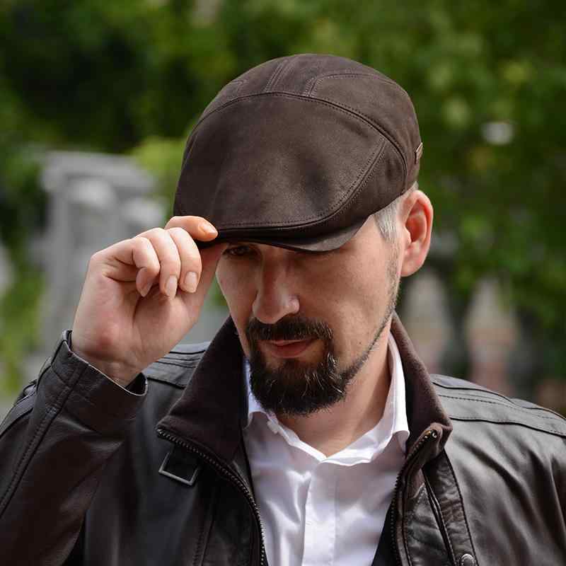 帽子 メンズ 男性用 キャップ ハンチング帽 本革 羊革 レザー 大きいサイズ ゆったり ミドル シニア 普段使い お出かけ 旅行 カジュアル 秋冬 黒 珈琲 スモーキーブルー