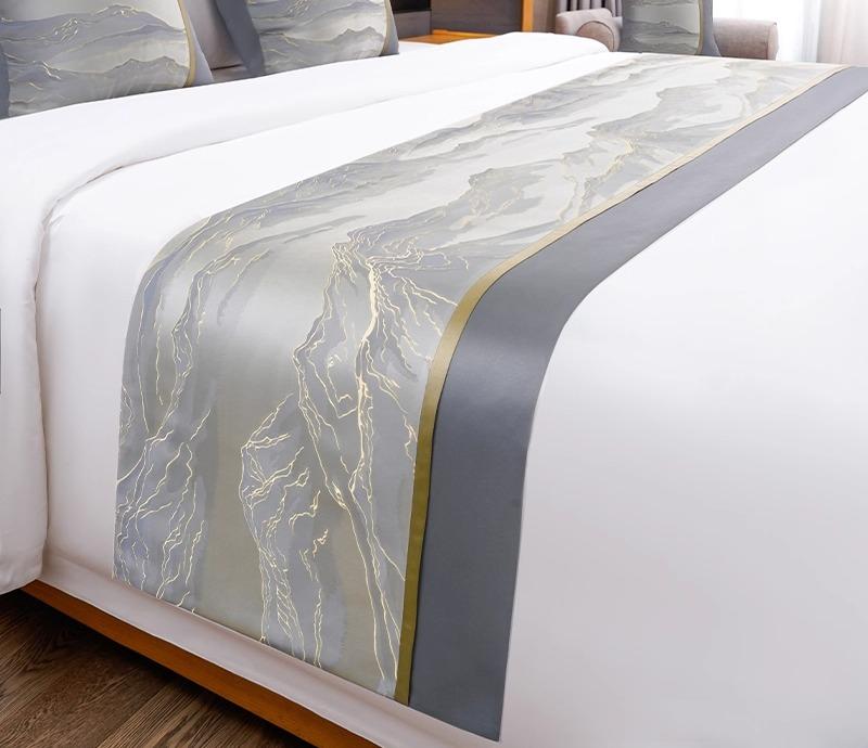 ベッドスロー おしゃれ ランナー ホテル 装飾 中国風 旅館 寝室 アジアン メラミン繊維 グレー 緑 青 ..