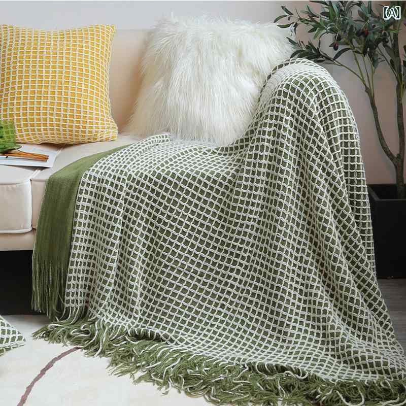 ブランケット 大判 ベッドスロー ソファ カバー フリンジ チェック柄 おしゃれ ランナー ホテル 装飾 ..